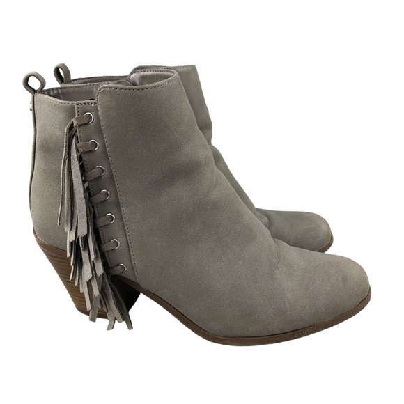 Circus Sam Edelman Women's Size 10M Lennon Grey Leather Fringe Ankle Booties - Picture 1 of 14